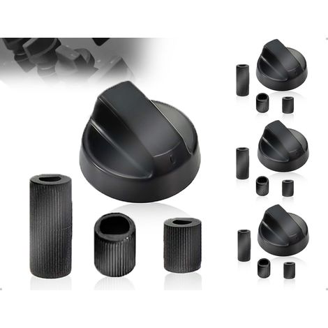 XEPHO Lot de 4 Boutons de Commande,Bouton Rotatif Universel,Interrupteur de Cuisinière,Avec 3 Adaptateurs Universels,Pour Cuisinière,Table de Cuisson,Fours,Cuisinière à Gaz,Four(Noir) (1/5)