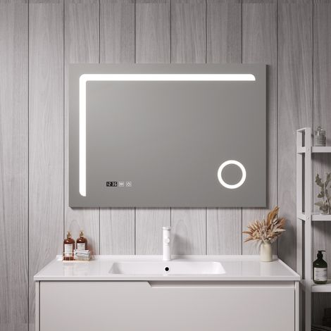 Specchio LED da Parete Chambave Multifunzionale Cornice Argentata 100 x 70 cm pro.tec (1/6)