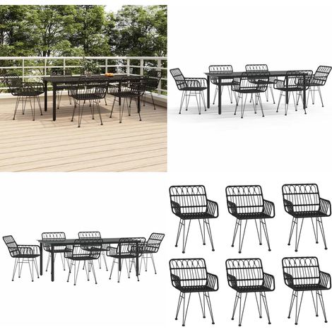 Ensemble à manger de jardin 7 pcs Noir Résine tressée - Table de jardin - Chaises de jardin (1/5)