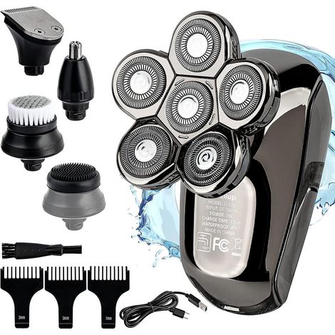 Abnehmbarer Scherkopf für Herren, 5-in-1-Elektrorasierer, IPX7 wasserdichter Kopfrasierer für Männer mit Glatze, Nass-/Trockenrasierer mit LED-Anzeige, Rotationsrasierer