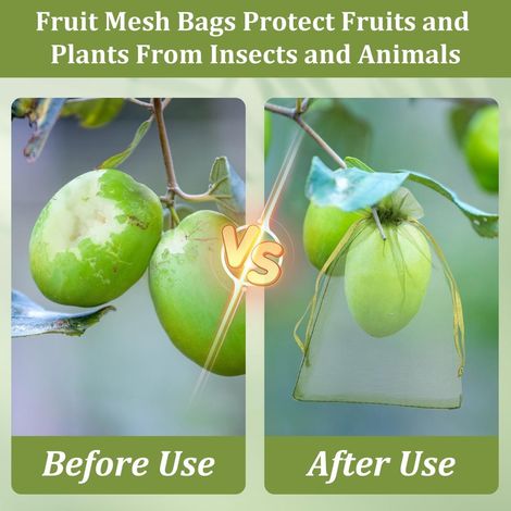 100 sacs de protection pour fruits - filets anti-insectes - pour arbres fruitiers - filets verts à cordon - protection contre les ravageurs - pour la culture de fruits, fleurs et légumes - 15 x 10 cm (1/4)