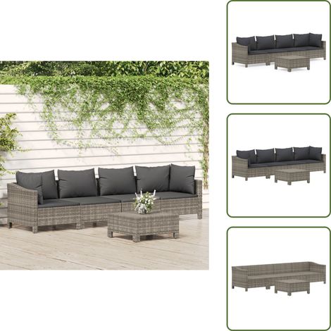 The Living Store Set Divani da Giardino 5 pz con Cuscini in Polyrattan Grigio - Divano angolare