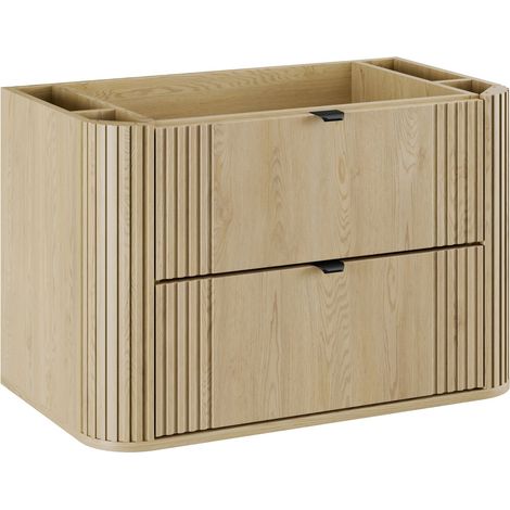 Meuble sous vasque suspendu OVALIA - 2 tiroirs chêne 80 cm (1/5)
