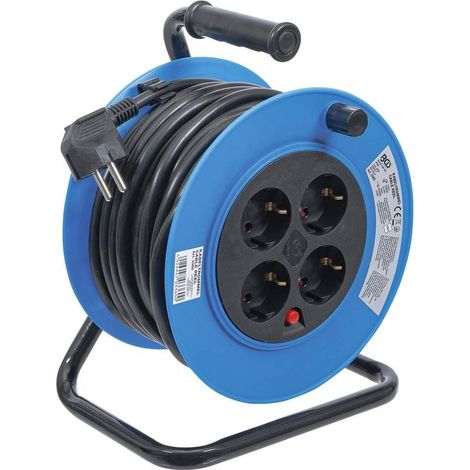 Enrouleur de Câble 15 m 3 x 1,5 mm - 4 Prises, IP20, 3000 W - Sécurité et Praticité, Pro - D-Work