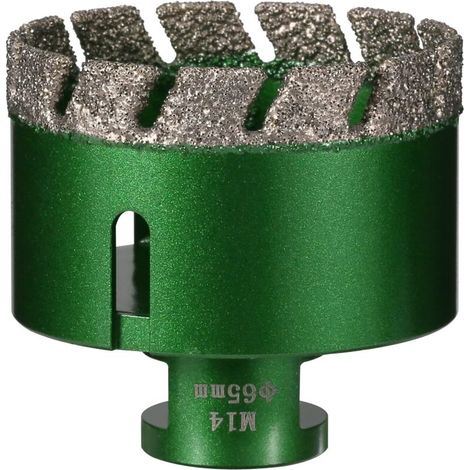Foret diamanté à sec pour carrelage - 65 mm - Raccord fileté M14 - Scie cloche soudée sous vide - Pour maçonnerie, trou creux - Pour carrelage, marbre, granit, porcelaine, béton et pierre de (1/5)