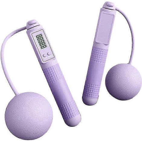 Corde à sauter intelligente avec comptage, fitness et perte de poids, sans fil, grosse balle, exercices de musculation, vert/violet (1/4)