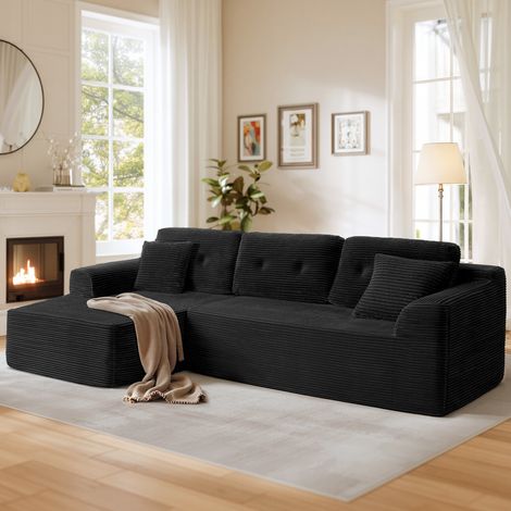 Canapé d'Angle Convertible Modulable en Velours Côtelé, Meuble de Salon, 242 x 152 x 73 cm, Noir (1/5)