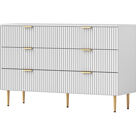 HOMCOM Comò Cassettiera 6 Cassetti Moderna Maniglie Dorate 120x40x76.5cm Bianco (1/5)
