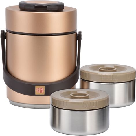 Isolierte Lunchbox mit hohem Fassungsvermögen (1,5 l), Edelstahl, tragbar, wärmeisolierend, vakuumierbar, Bento-Box für Erwachsene und Studenten, Gold (1/5)