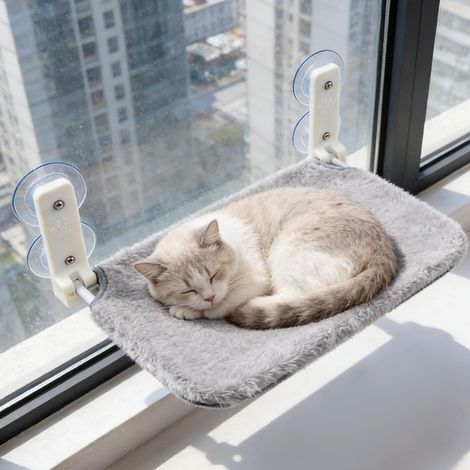 1 - Hamac Chat Fenetre - Lit Pour Chat - Avec Ventouses Solides Et Coussin Lavable - Pour Repos Et Observation - Gris - 52x30 Cm (1/5)