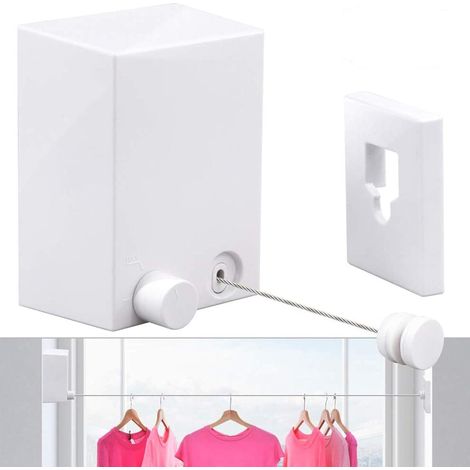 Corde à linge rétractable, 4,2 m (13,8 pi), portable et réglable, blanche, pour usage intérieur et extérieur (1/5)
