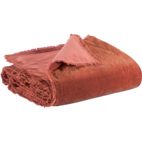 VIVARAISE - Édredon uni Vivaraise Fara en coton 100% - Taille 85 x 200 cm - Couleur Terracotta (1/2)