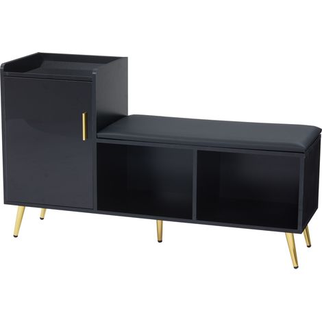 Zapatero de entrada negro brillante con banco acolchado 120 x 35 x 71,5 cm MODENUIT (1/5)