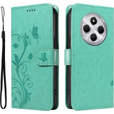Housse en cuir pour Xiaomi Redmi 14C 6.88" avec pochette et fermeture magnétique (Arbre à fleurs vert) (1/5)