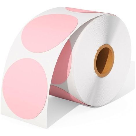 Packung mit 500 runden, rosa Thermoetiketten, 5 x 5 cm (2 x 2 Zoll), selbstklebend, kratz-, wasser-, schmutz-, staub- und fettbeständig – Rosa (1/5)