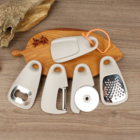 Gadgets de cuisine - 5 pièces en acier inoxydable et plastique ABS - pour la cuisine Home camping - ensemble complet avec raboteuse, tire - bouchon, éplucheur, coupe - pizza - 1 set (1/4)