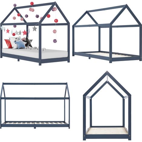Kinder-Bettgestell Grau Massivholz Kiefer 90 x 200 cm - Kinderbett - Holzbett - Kiefernholzbett - Jugendbett - Baumhausbett - Home & Living (1/5)