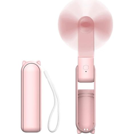 Mini ventilateur portable, ventilateur portable 2 en 1 rechargeable par USB avec batterie externe, format de poche pour les voyages/l'été/les concerts, cadeau pour femmes (rose) (1/5)