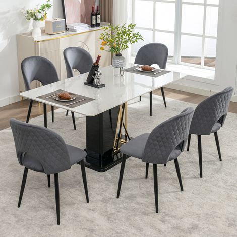 Lot de 6 Chaise de salle à manger, chaise en velours avec structure en métal, gris (1/5)