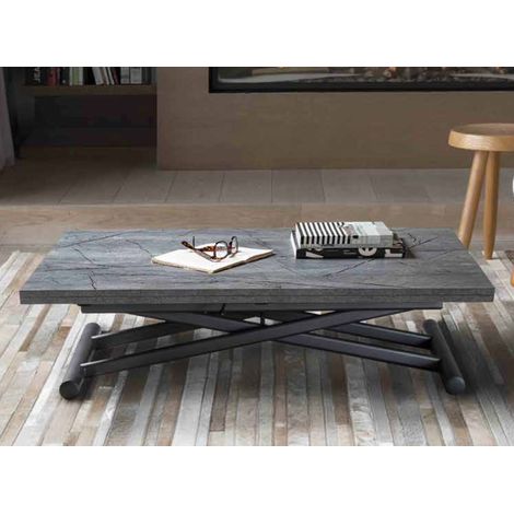 Table basse relevable bois gris basalte Soft 110x70/140 cm-Couleur des pieds Blanc (1/5)