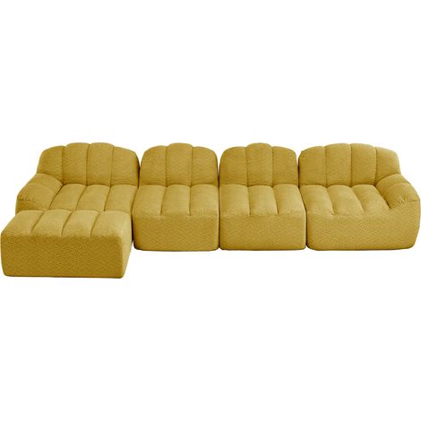 ELVMI Divano Modulare 4 Posti con Pouf, Forma a Conchiglia, Seduta Profonda, Design Ergonomico, in Pile Granulato Giallo (1/5)