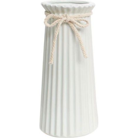 Vases côtelés en céramique blanche pour décoration d'intérieur minimaliste et moderne, vase à fleurs décoratif - 9,5 pouces/25 cm (1/5)
