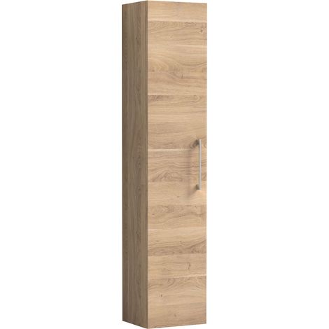 Balterley Bramshall Modern Bathroom 1 Soft Close Door Wall Hung Tall Storage Unit, Bleached Oak with Handle, 300 mm