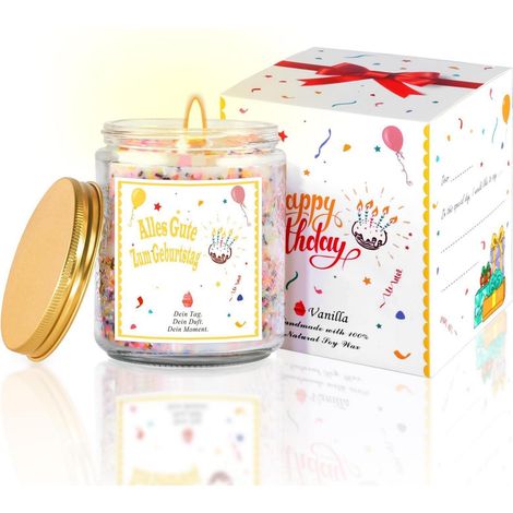 Duftkerze im Glas mit Vanilleduft, Geburtstagsgeschenk für Frauen & Männer, 60h Brenndauer