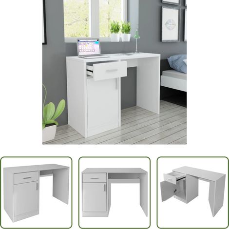 Schrank - Schreibtisch mit Schublade und Schrank Weiß 100x40x73 cm (1/5)