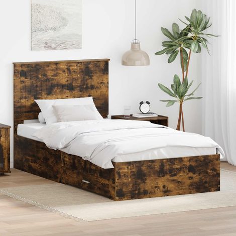 vidaXL Estructura de cama con cajón Roble ahumado 100 x 200 cm (1/5)