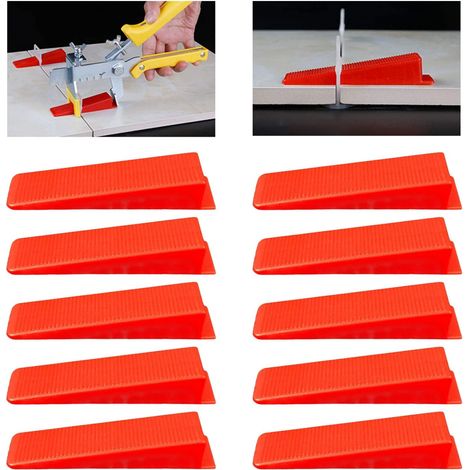 LITZEE Fliesen-Nivelliersystem Keile, Keilausgleich Fliesenabstandshalter Fliesenausgleichsabstandshalter Clips Ecken, 100 Stück, Rot (1/5)