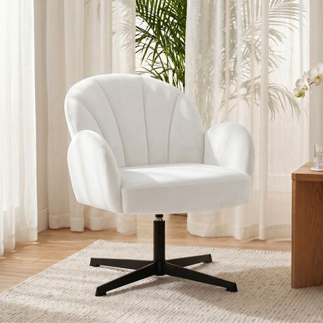 Sillón de Salón Giratorio Butaca de Salón Tapizada Terciopelo con Respaldo en Forma de Concha Cojín con Resortes Crema (1/5)