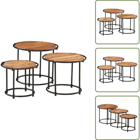 Tables gigognes 3 pcs bois massif d'acacia - Table Basse - Meubles De Salon - Table D'appoint - Ensemble De Tables - Acacia Massif (1/5)