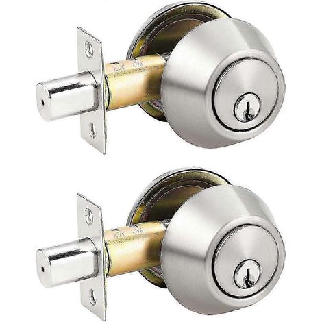 Lot de 2 verrous à cylindre simple à clé identique, finition nickel brossé (1/5)