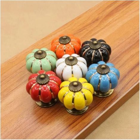 YMYNY 7 Pieces Pumpkin Ceramic Drawer Knobs for Kitchen Cabinets, Drawer Pulls – Assorted Colors (1/3)