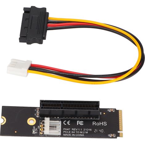 Una scheda di espansione PCIe per SSD M.2 NVMe, senza limiti di capacità, compatibile con SSD di dimensioni 2260/2280, con trasmissione stabile del segnale PCIe e connettore di alimentazione.