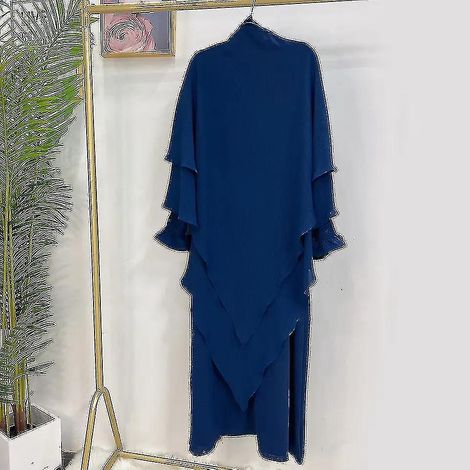 Zweiteiliges Set für muslimische Frauen (Jilbab, Abaya, Hijab, langer Khimar, Niqab) – Islamische Kleidung – Größen XL bis XXL – Marineblau – XL–XXL (1/5)