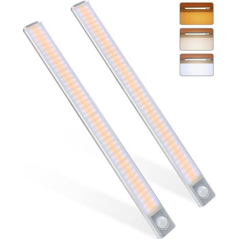 160LED[2pcs], Lampe à Détecteur de Mouvement, Luminosité Réglable avec 3 Couleurs, USB Rechargeable, Sans Fil, Convient à Armoires, Cuisines, Couloirs, Garage (1/5)