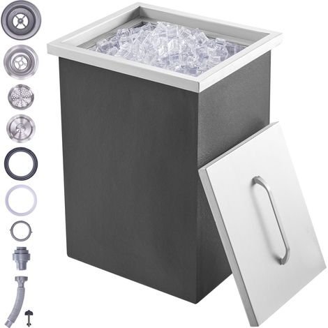 Glacière encastrable 35,5 x 30,5 x 45,5 cm en acier inoxydable, bac à glace de 40 L avec couvercle et vidange, vin et bière (1/5)