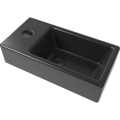 Swiss Aqua Technologies Lavabo sospeso Brevis con foro per rubinetto, a sinistra, 40,5x20,5x10,5 cm, nero (SATBRE4020SLBKM) (1/5)