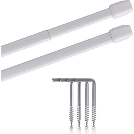Lot de 2 - Tringle pour vitrage - Acier inoxydable - Extensible et réglable - Pour rideaux de bistrot ou portes - Blanc perlé - 40x60 cm (1/5)