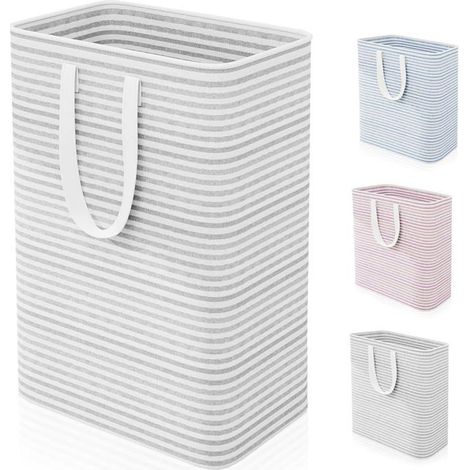 Panier à linge pliable 75L autoportant - lin épais imperméable, poignées renforcées, 40x32x62 cm, gris (1/5)