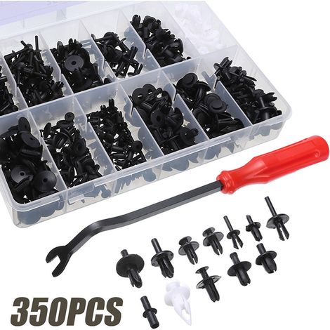 350 clip di fissaggio in plastica per auto, assortimento di elementi di fissaggio universali a pressione in una custodia con strumento di rimozione, disponibili in varie forme e dimensioni.