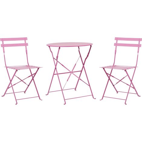 Set bistrot da esterno 3 pezzi tavolo rotondo in acciaio rosa e sedie Fiori