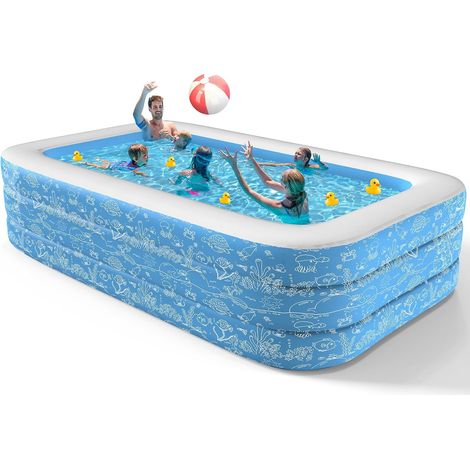 Piscines gonflables, 300 x 165 x 56 cm, Grand bassin gonflable pour enfants et adultes, Piscine familiale durable pour loisirs, Bassin pour enfants pour jardin, arrière-cour ou intérieur (1/5)