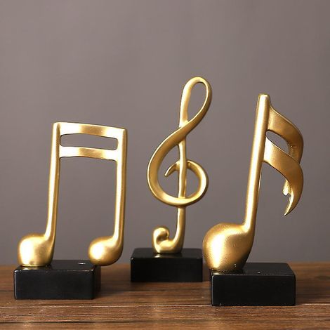 3-teiliges Set Musiknoten-Statuen, Dekoration, Skulptur, Kunstharzfigur, Gold, 17 cm (1/5)