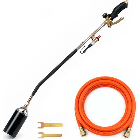 Wiltec Bruciatore erbacce con accensione piezoelettrica fino a 1850 °C, diserbante a gas da 120 kW, strumento per bruciare le erbacce, bruciatore per tetti con tubo flessibile da 5 m