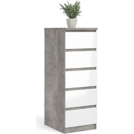 Kommode mit 5 Schubladen aus weißem Beton cm 111 h
