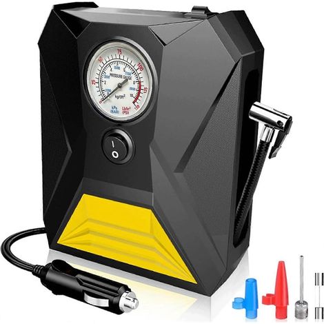 Compresseur d'air pour gonfleur de pneus, pompe à air portable 12 V CC avec manomètre à aiguille et lampe LED d'urgence pour pneus de voiture, jusqu'à (1/4)