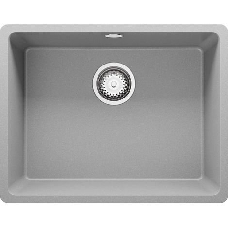 PRIMAGRAN Evier Sous Plan 56x44cm, Evier en Granit 1 bac + Kit de Vidage, Évier au meuble 60cm - Venise Easy, Gris